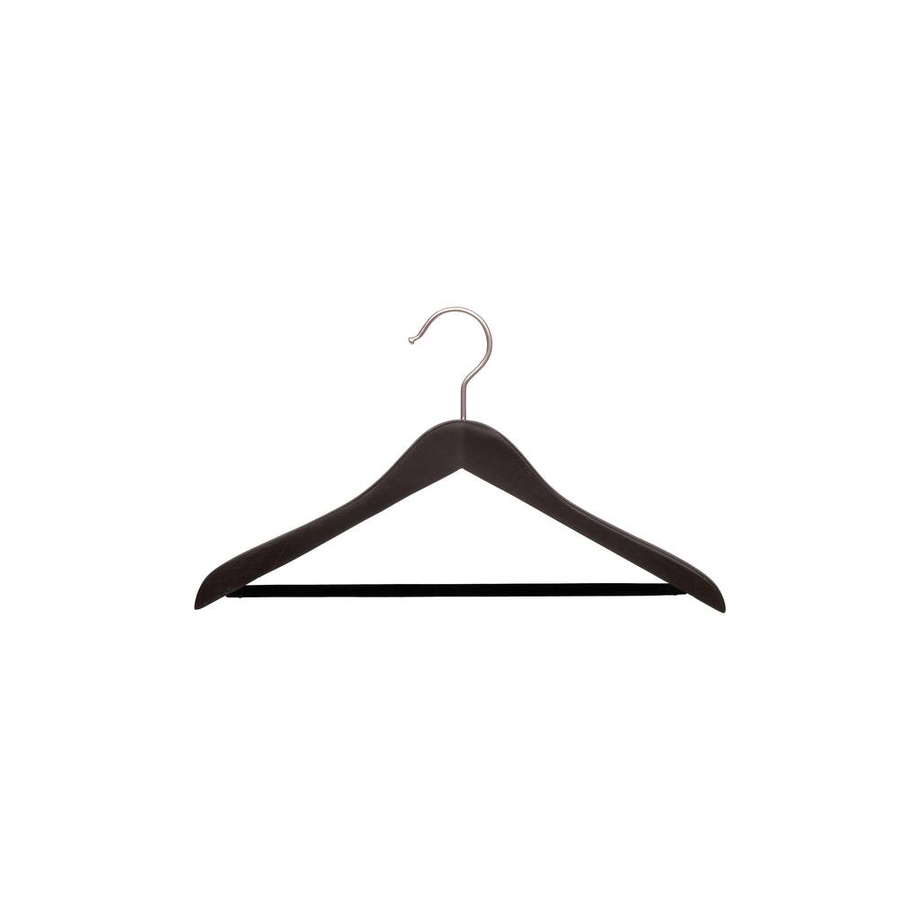 Espresso Concave Wooden Suit Hanger with Non-Slip Black Velvet Pant Bar, 17" Length x 5/8" Thick, Satin Chrome Hook Box of 12