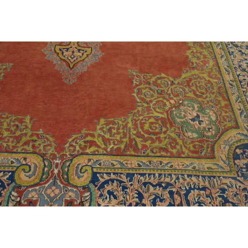 Hand Knotted Oriental 100% Wool Carpet Traditional Floral Oranges & Rust Kerman Area Rug - 12' 0'' X 8' 9''