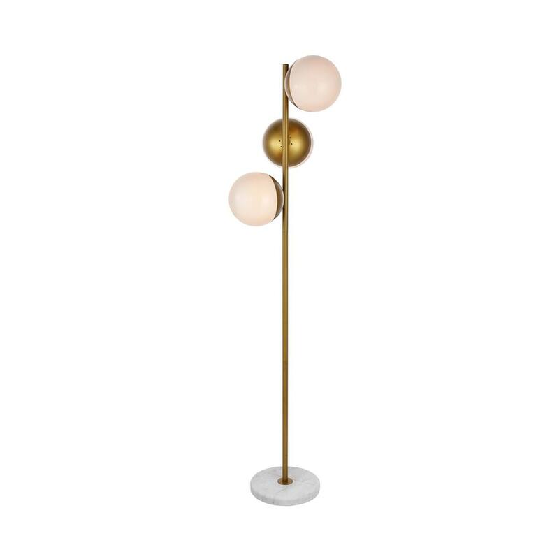 3-Light Floor Lamp with Frosted White Glass - Brass