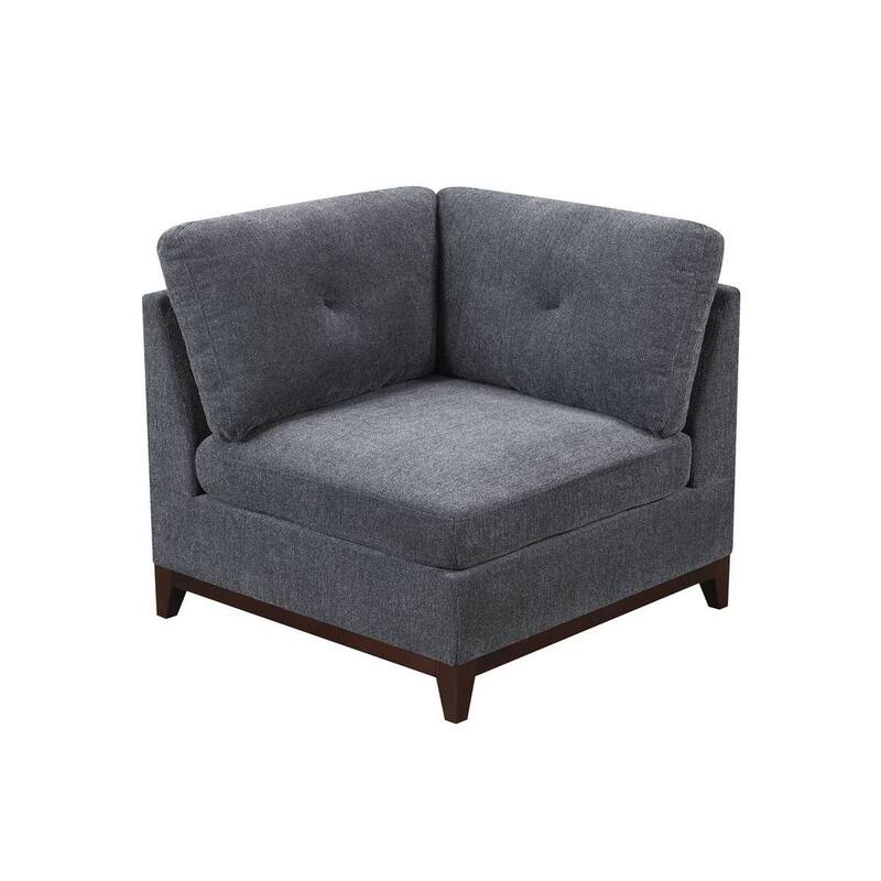 Jemy 37 Inch Modular Corner Sofa Chair, Dark Gray Chenille, Solid Wood