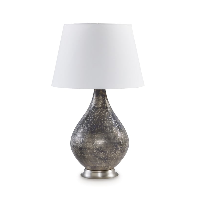 28 Inch Table Lamp, Tapered Gray Mercury Glass Urn Base, White Empire Shade