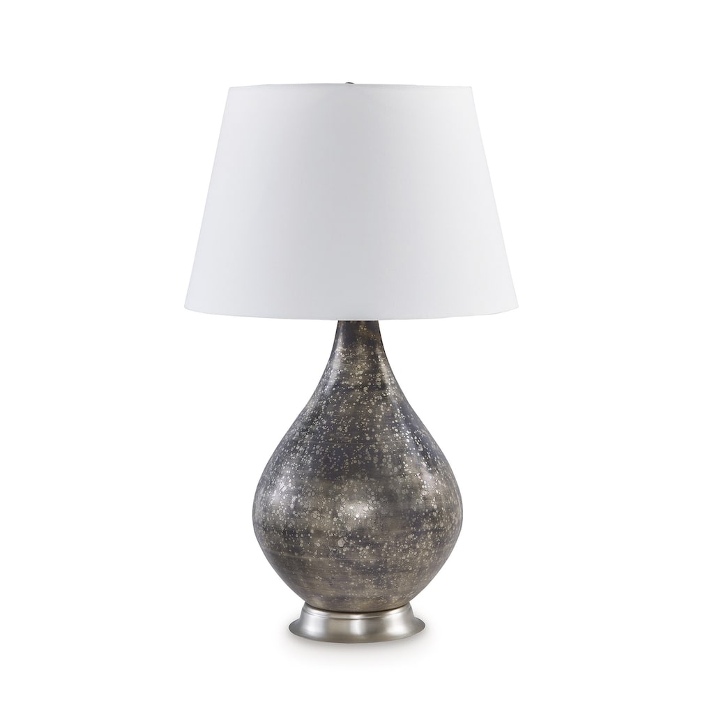 28 Inch Table Lamp, Tapered Gray Mercury Glass Urn Base, White Empire Shade