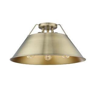 Yep by Golden Lighting Orwell 3-light Flush Mount in Brushed Champagne Brass and Navy Blue shade - Gold