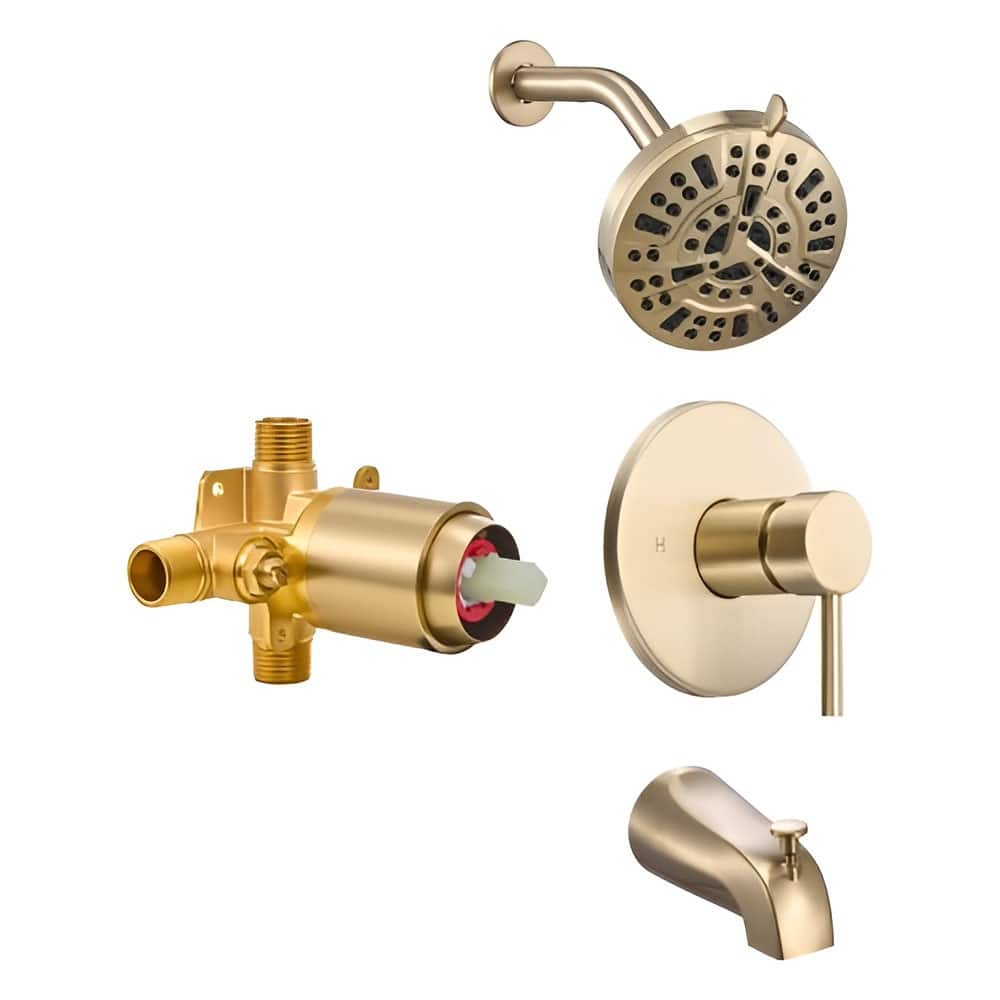 Gold ABS and Stainless Steel 4-Piece Tub and Shower Faucet Set with 8-Mode Shower - 5 x 3.58 in