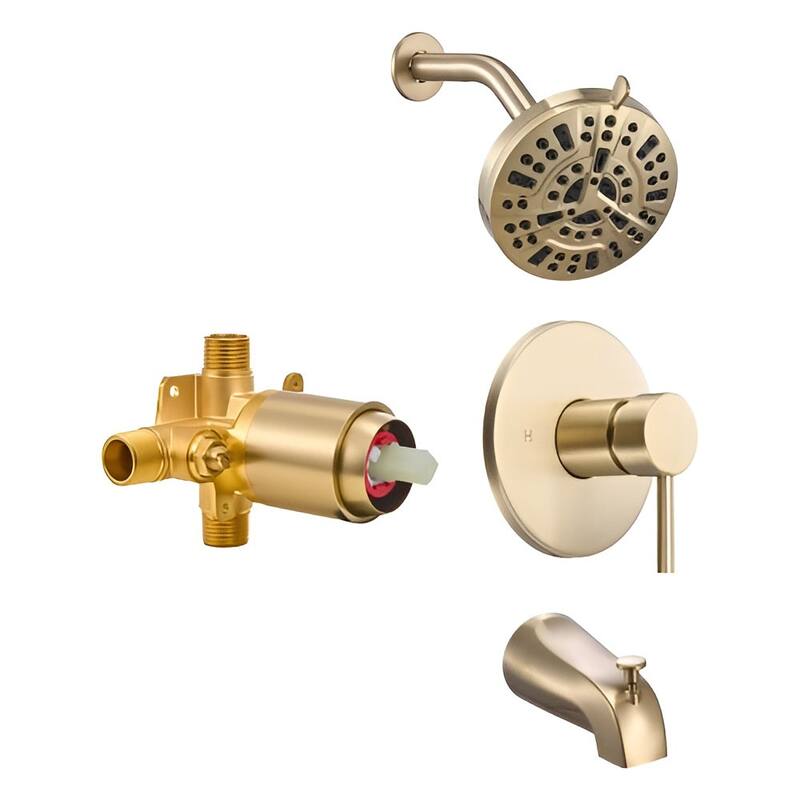 Gold ABS and Stainless Steel 4-Piece Tub and Shower Faucet Set with 8-Mode Shower - 5 x 3.58 in