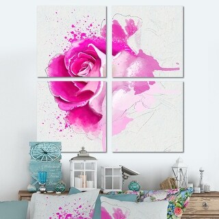Designart "Bright Pink Rose Flower Watercolor" Floral Canvas Wall Art ...