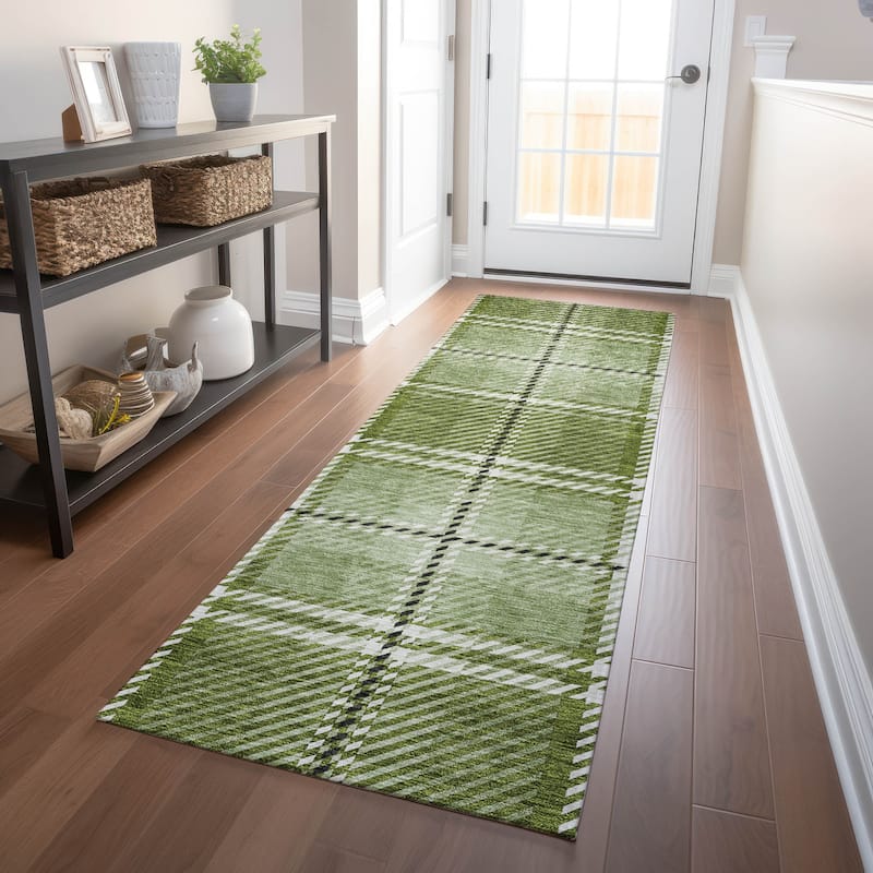 Machine Washable Indoor/ Outdoor Chantille Plaid Cozy Rug