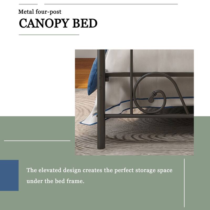 Alazyhome Canopy Metal Bed Frame, Metal Slat Support