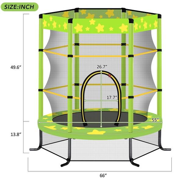 dimension image slide 2 of 3, 55 Inch Outdoor Indoor Kids Trampoline with Safety Enclosure Net