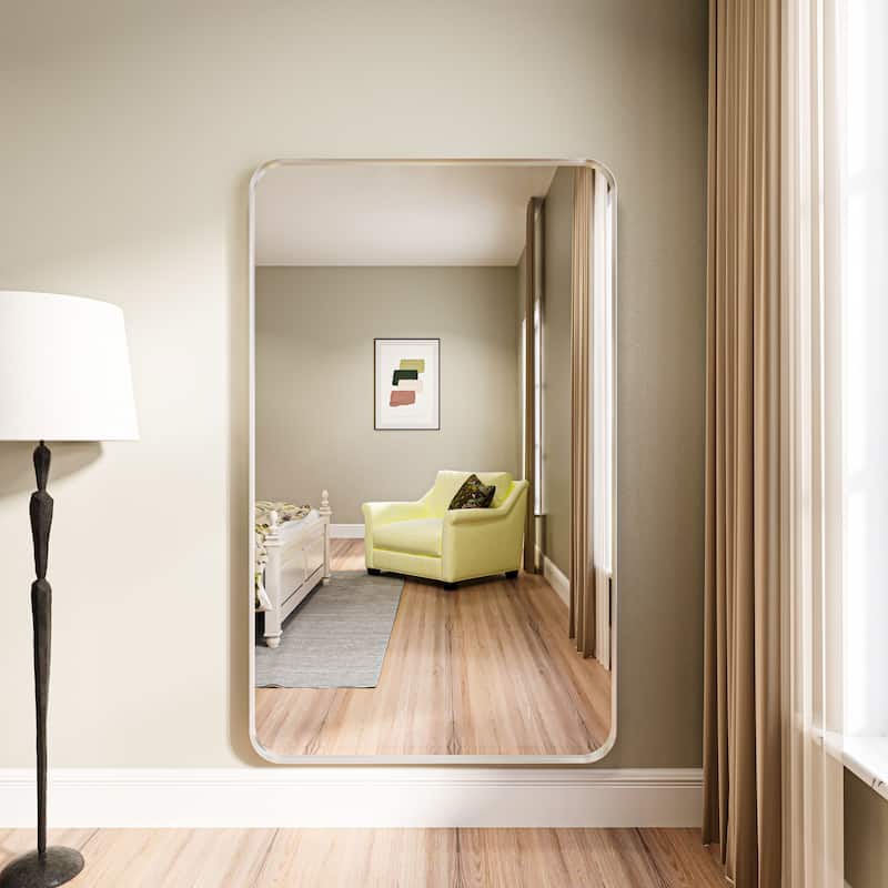 Organnice Rectangular Aluminum Framed Modern Rounded Wall Mount Mirror