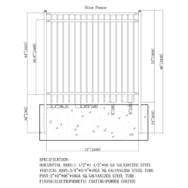 ALEKO Nice Style Unassembled Steel DIY Fence 6' x 6' Black