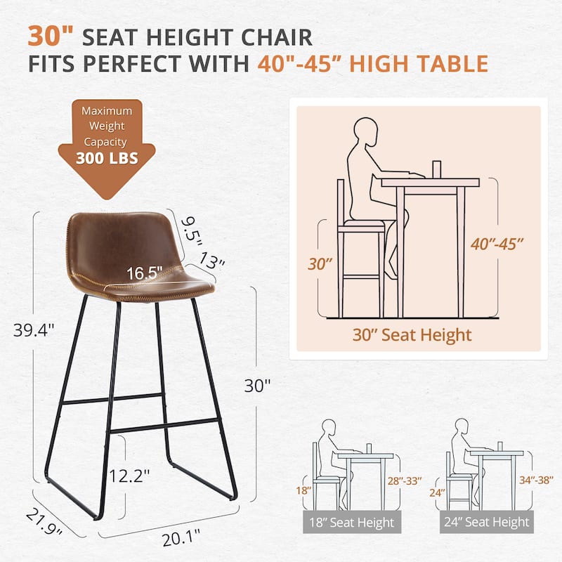 Modern 30.in Bar Height Bar Stool with PU Leather and Metal Frame Barstools for Kitchen Island