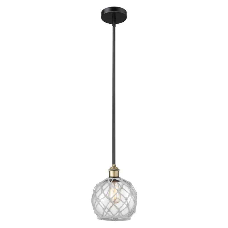 Innovations Lighting Endless Possibilities Edison - Farmhouse Rope - 1 Light 8" Stem Hung Mini Pendant - Clear Glass with White Rope/Black Antique Brass