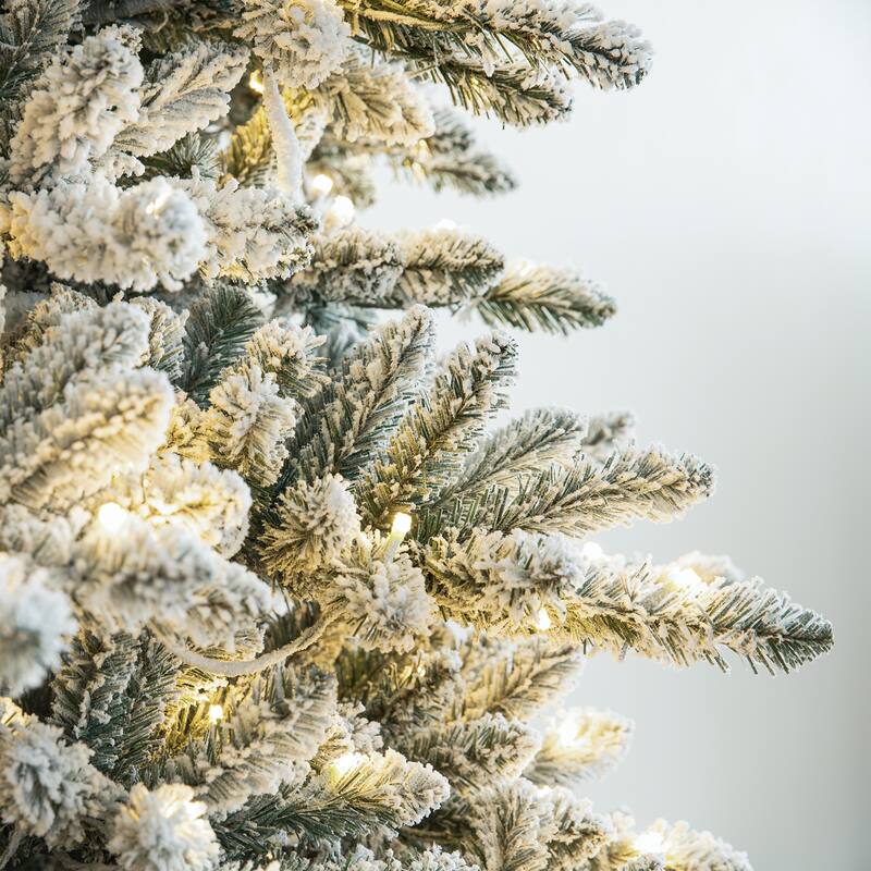 Glitzhome 6FT/7.5FT/9FT/11FT Snow Flocked Pre-lit Artificial Fir Christmas Trees