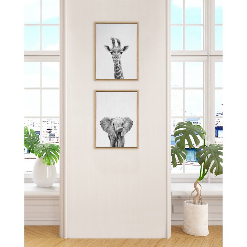 Kate and Laurel Sylvie Baby Giraffe and Elephant Canvas By Simon Te - Gray
