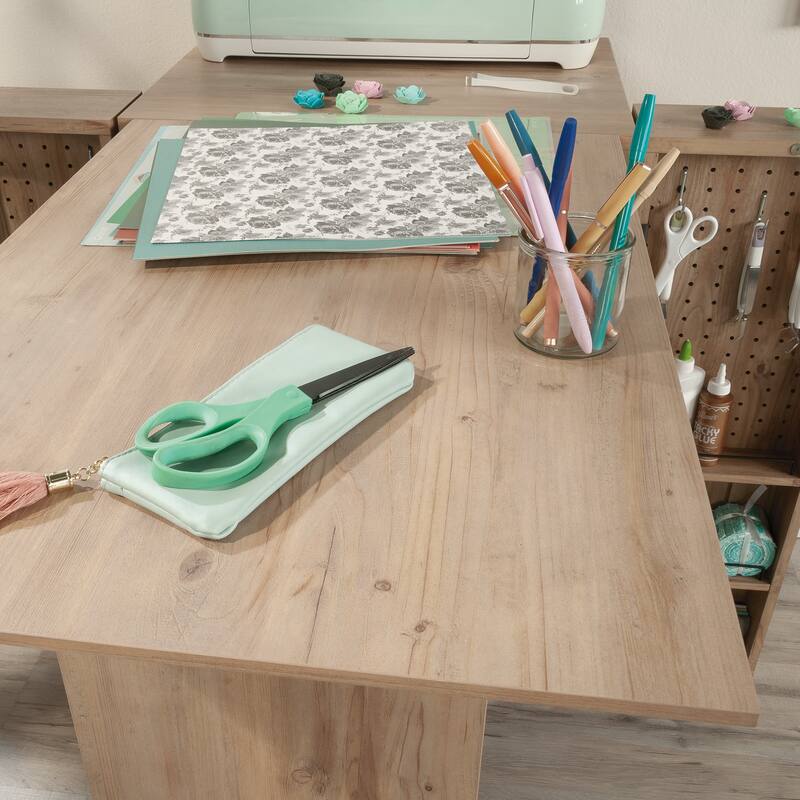 Engineered Wood Transitional Craft Station with Adjustable and Fixed Shelves, Brown - 23.47" W × 22.36" D × 35.98" H