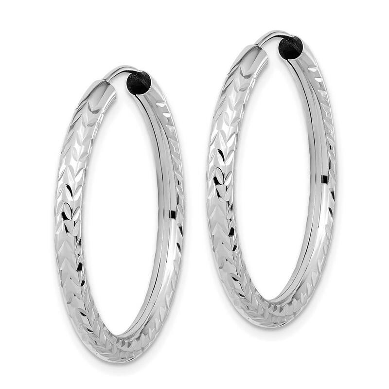 Curata 14k White Gold Polished and Sparkle Cut Endless Hoop Earrings - 30x30mm Wide 3mm Thick