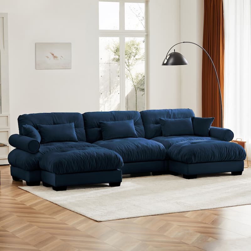 Modern Sectional Couch Comfortable Upholstered Sofa Set with Lumbar Pillow and Throw Pillow for Living Room