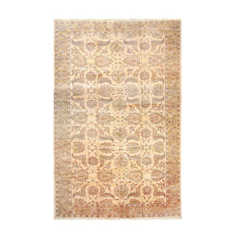 Beige Hand Knotted Wool Classic Agra Rug, 14'10 x 23'6, soft elegant floor statement - L