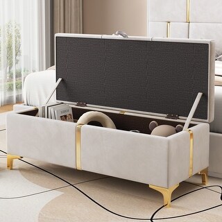 Upholstered Storage Ottoman Storage Bench with Metal Legs,Versatile ...