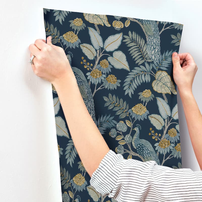Chris Loves Julia x A-Street Prints Geneva Dark Blue Peacock Paradise Wallpaper