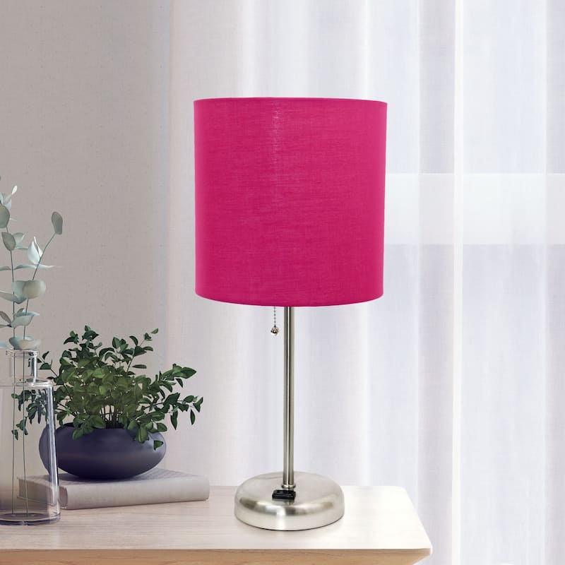 Stick Base Bedside Table Desk Lamp with Drum Shade - 19.5" - Pink