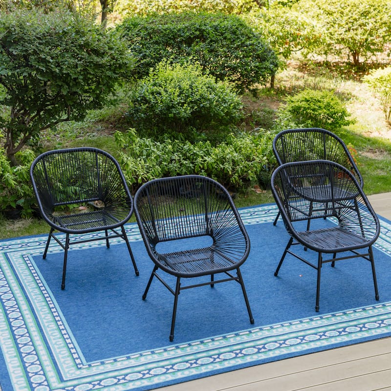 3-Piece Patio Bistro Sets, All Weather Round Wicker PE Weave Basket Chair Set of 4