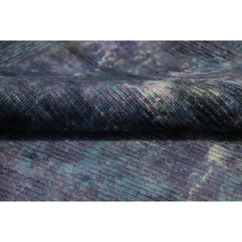 Hand Knotted Oriental Viscose Silk Carpet Modern All-Over Purples Abstract Area Rug - 7' 8'' X 5' 5''