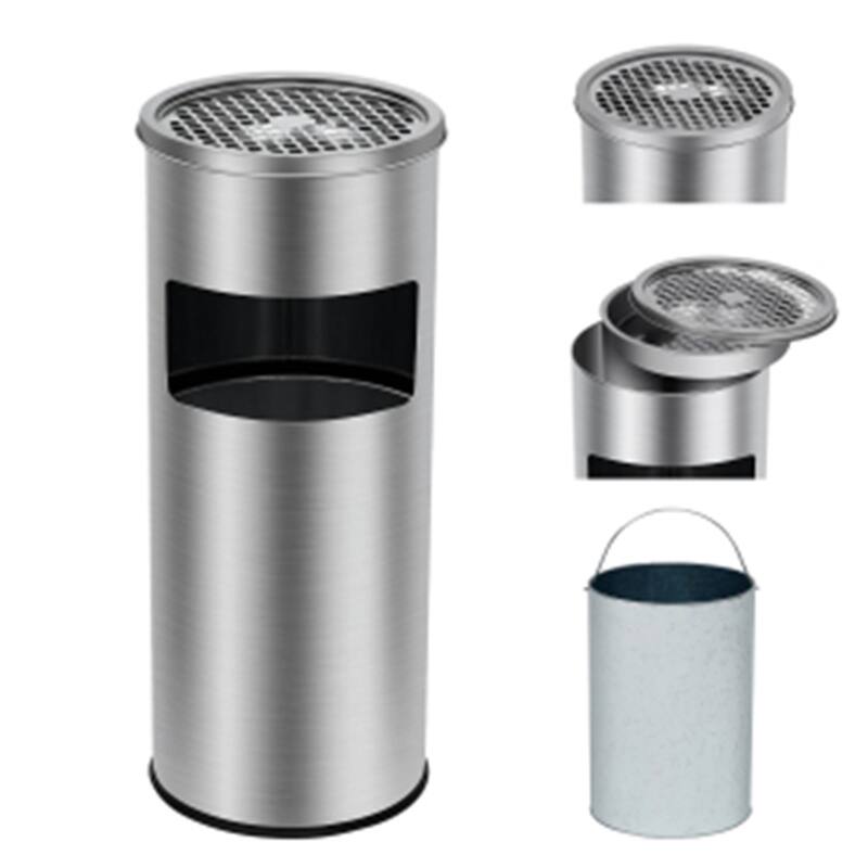4.5 Gallon/17 L Commercial Stainless Steel Garbage Can with Sanitary Side-Open Mouth for Patio, Garden, Office - Silver