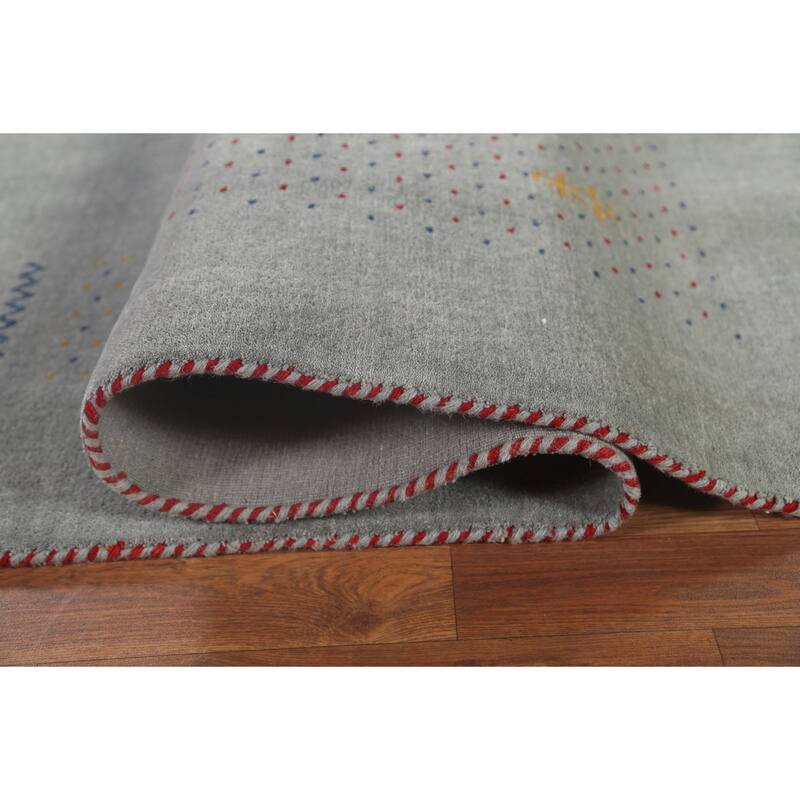 Silver Gray Gabbeh Indian Area Rug Handmade Wool Carpet - 7'7"x 9'9"
