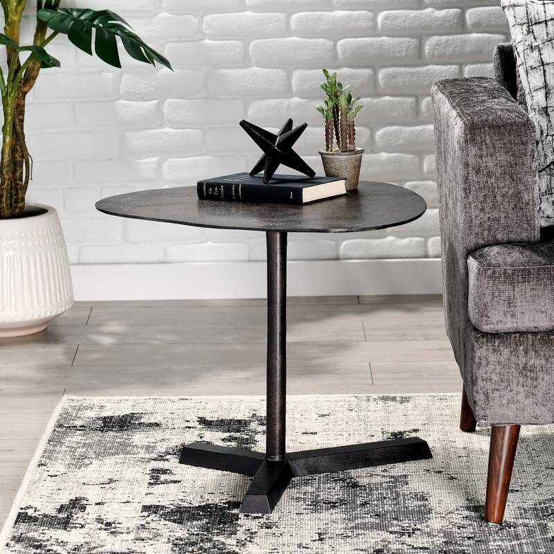 27.25" Industrial Handcrafted Designed Side Table with Elliptical Tabletop and Tripod Stand Base