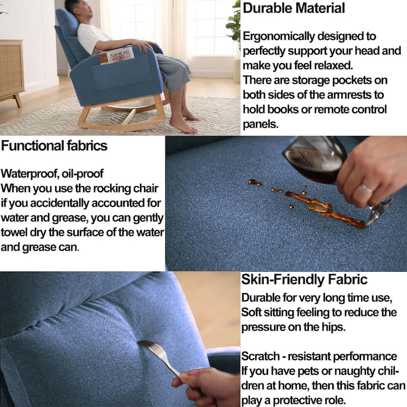 27.6"W Modern Accent High Backrest Living Room Lounge Arm Rocking Chair, Two Side Pocket