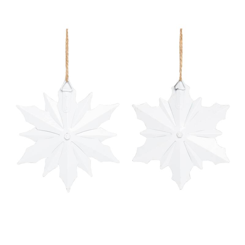 Transpac Metal 5.5 in. White Christmas Glitz Flower Ornament Set of 2