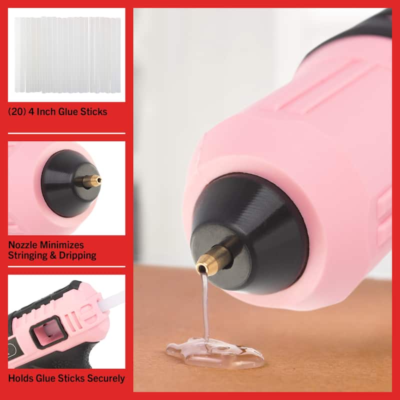 4V Cordless Glue Gun - Wireless Glue Gun Kit with 15 Second Warm-Up Time and 20 Glue Sticks - Crafting Essentials by Stalwart