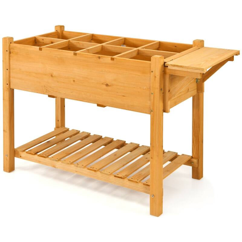 8-Grid Elevated Planter Box with Folding Tabletop for Outdoor Use - 47" x 21" x 31.5" (L x W x H)