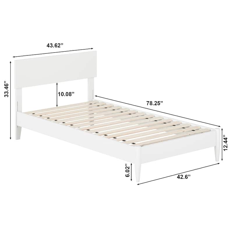 Modern Low Profile Wood Platform Bed - Twin Size Bed Frame, White Finish, Simple Design