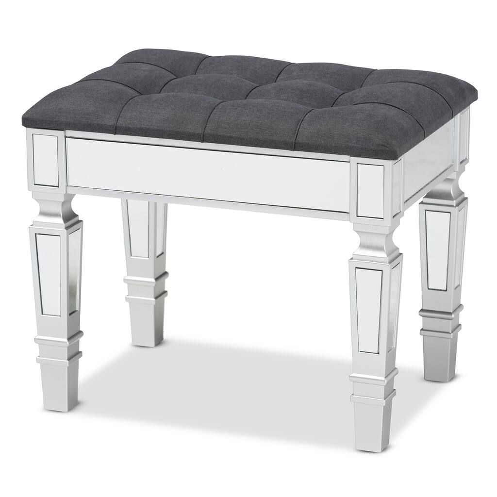 Hedia Glam and Luxe Upholstered Wood Ottoman with Buscuit Tufting