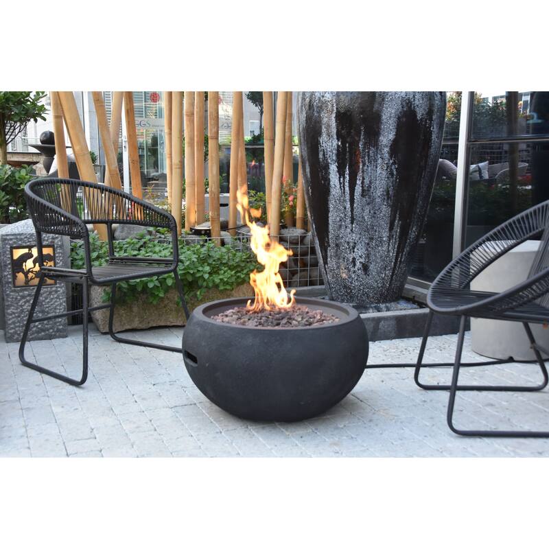 Modeno York 40,000 BTU Black Concrete Propane Fire Table with Lava Rocks & Cover - 26.6 X 26.6 X 14.2