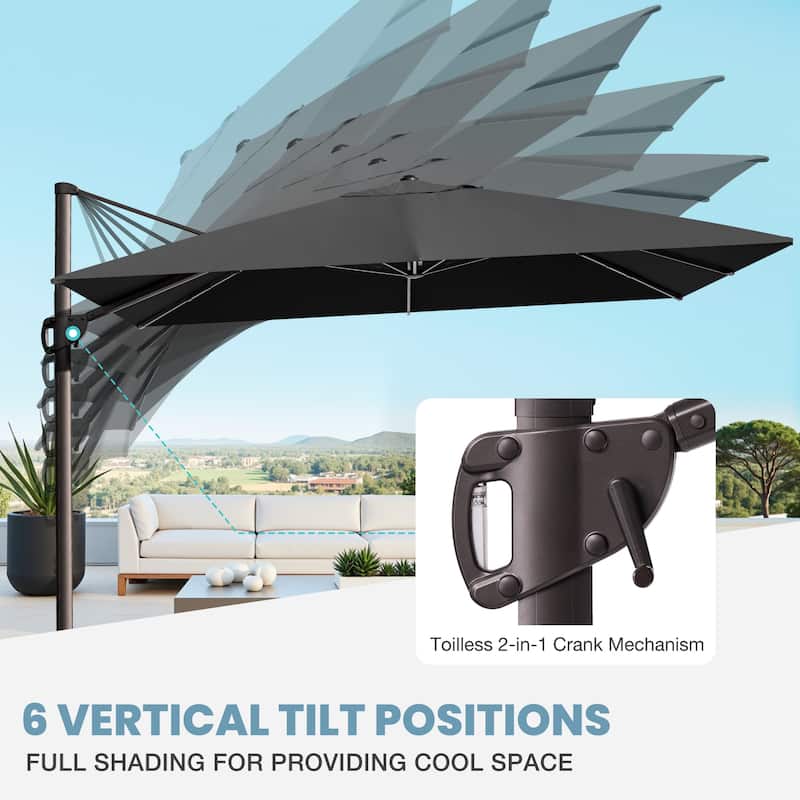 VredHom 9 x 12 FT Outdoor Patio Cantilever-Offset Umbrella with 4-piece Fillable Weighted Base