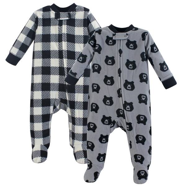 slide 1 of 1, Yoga Sprout Baby Boy Fleece Zipper Sleep and Play 2pk, Bear 0-3 Months - Bear