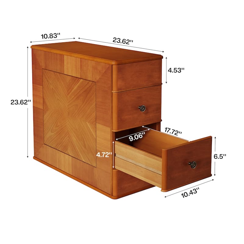Brown MDF Side End Table with 2 Drawers for Living Room, No Assembly Required Bedside Table for Bedroom