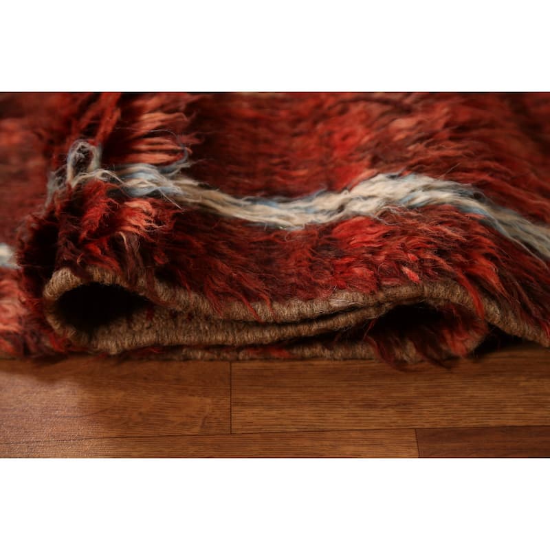 Hand Knotted Oriental 100% Wool Carpet Modern Tribal Red Moroccan Area Rug - 8' 9'' X 6' 4''