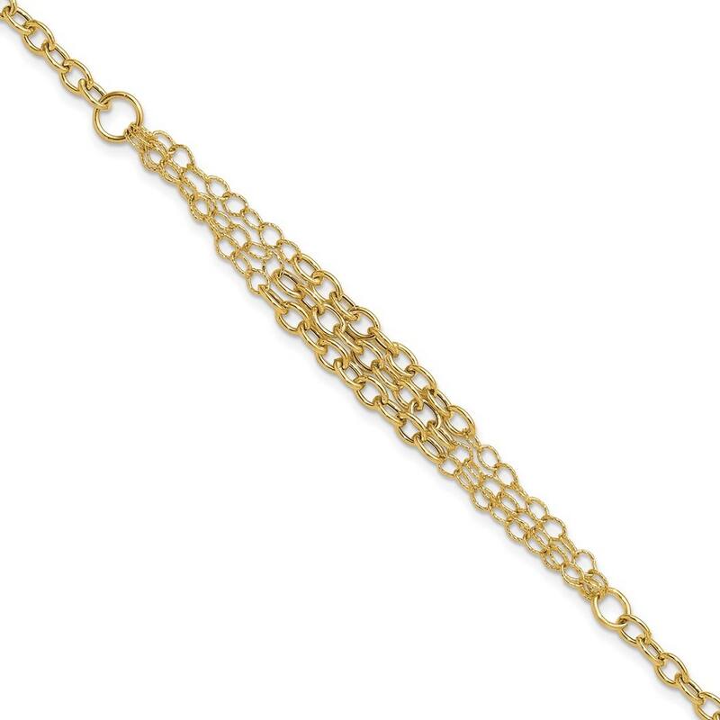 Curata 14k Yellow Gold 7.5" 3mm Textured 3 Layer Fancy Bracelet
