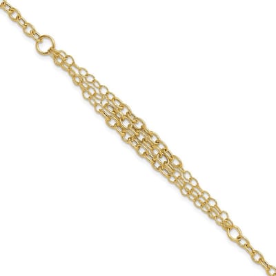 Curata 14k Yellow Gold 7.5" 3mm Textured 3 Layer Fancy Bracelet