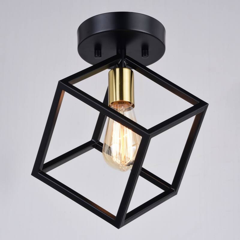 Deering 10.25-in W LED Compatible Matte Black and Gold Satin Brass Contemporary Flush Mount Ceiling Light Fixture