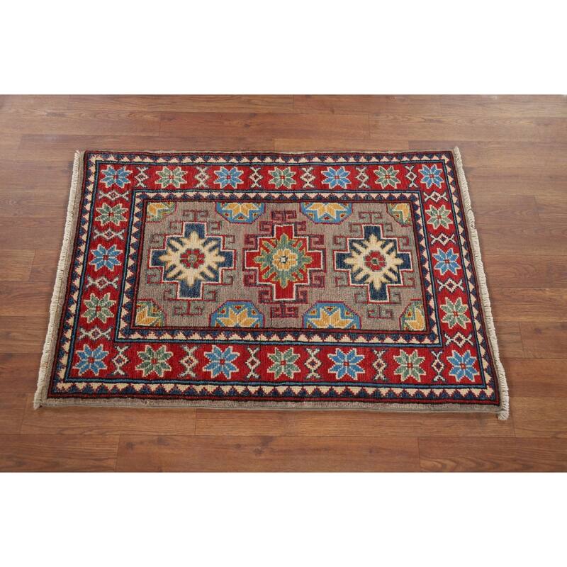 Hand Knotted Oriental 100% Wool Carpet Traditional Geometric Brown Kazak Area Rug - 3' 1'' X 2' 2''