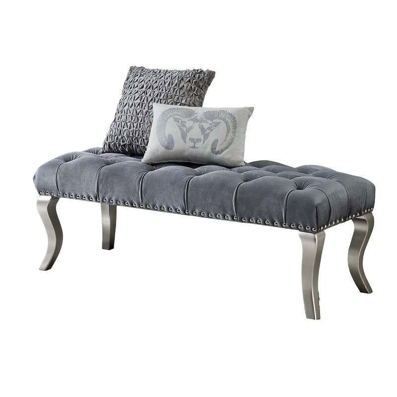 Decor Maxem Tufted FabricUpholstered Bench with Nailhead Trim - Gray