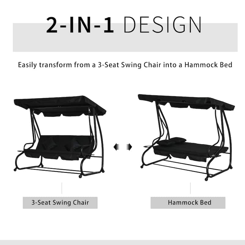Outsunny 3 Seat Outdoor Free Standing Covered Swing Bench with Comfortable Cushioned Fabric & Included Canopy
