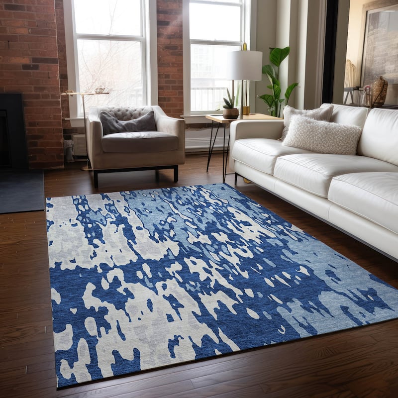 Machine Washable Indoor/ Outdoor Abstract Contemporary Chantille Rug