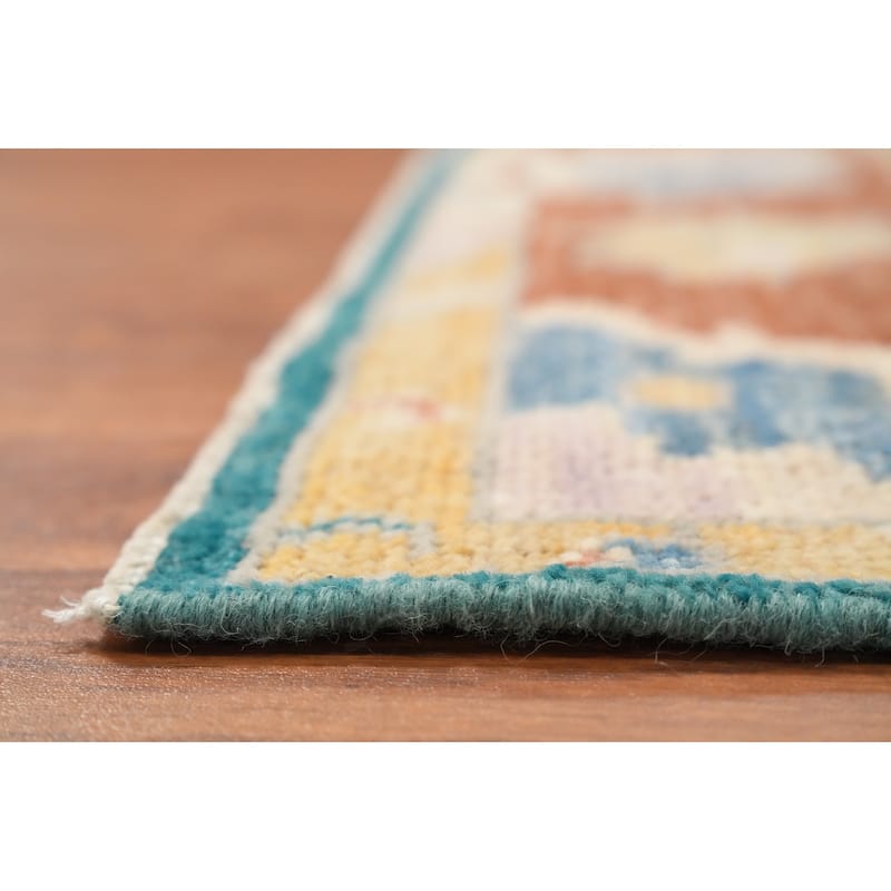 Hand Knotted Oriental 100% Wool Carpet Transitional Floral Green Oushak Area Rug - 8' 9'' X 5' 0''